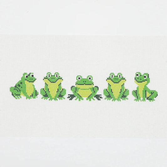 Frogs in a Line Needlepoint Canvas