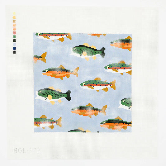Stream of Fish Square Needlepoint Canvas