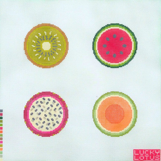 Assorted Fruits Needlepoint Canvas Coaster Set