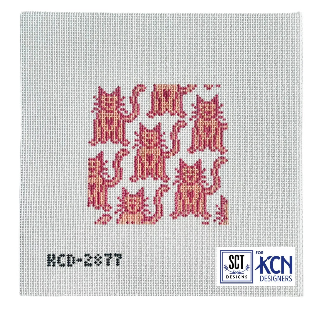 Pink Cat Pattern Square Needlepoint Canvas