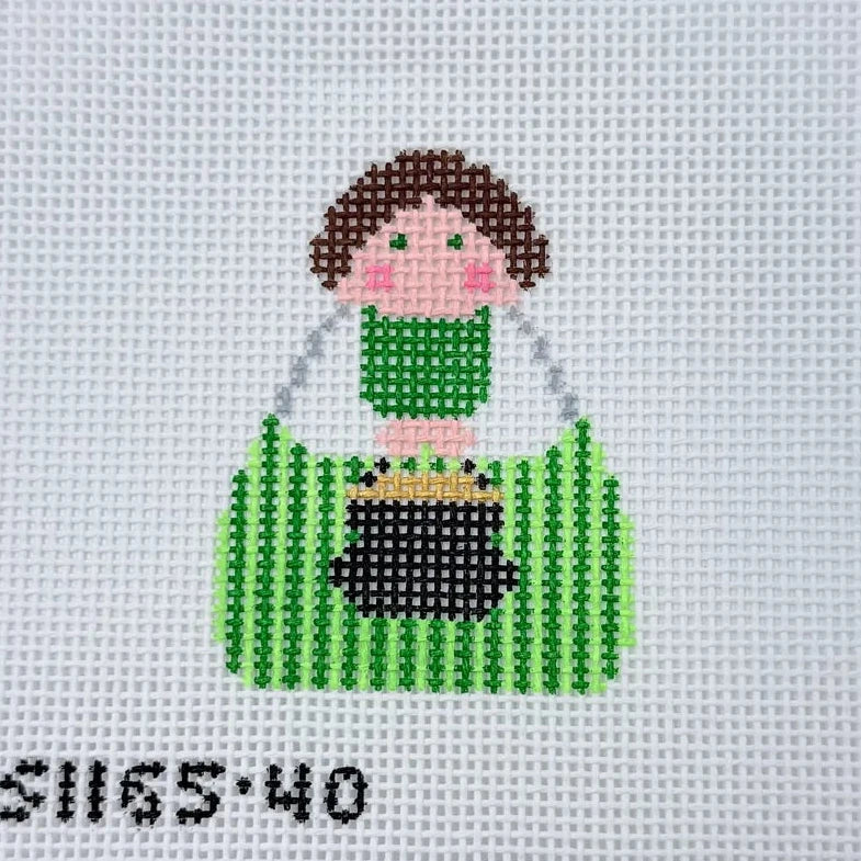 Green Angel with Pot of Gold Stitch-It Angel Needlepoint Canvas