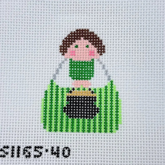 Green Angel with Pot of Gold Stitch-It Angel Needlepoint Canvas