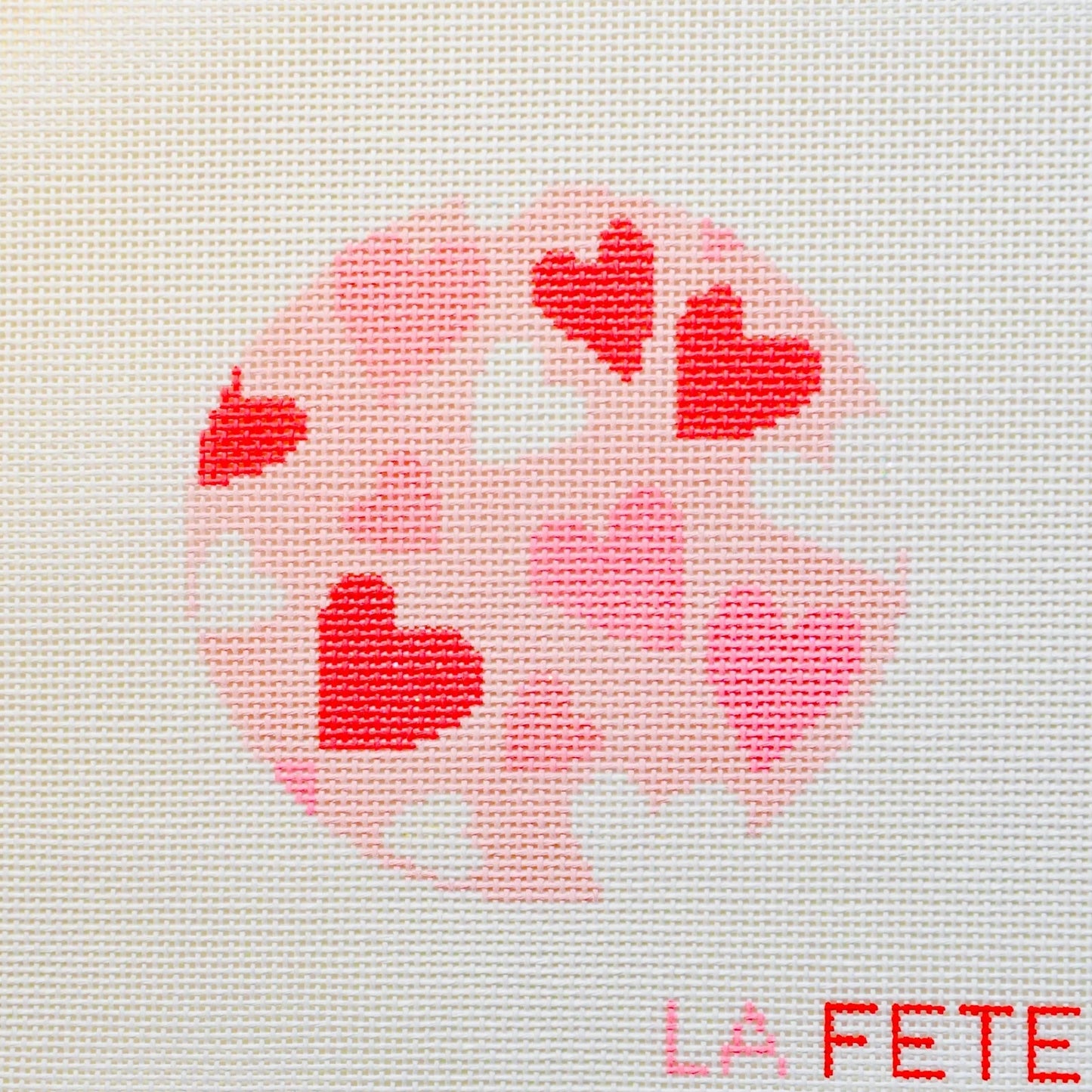 Glitter Heart Love Round Needlepoint Canvas