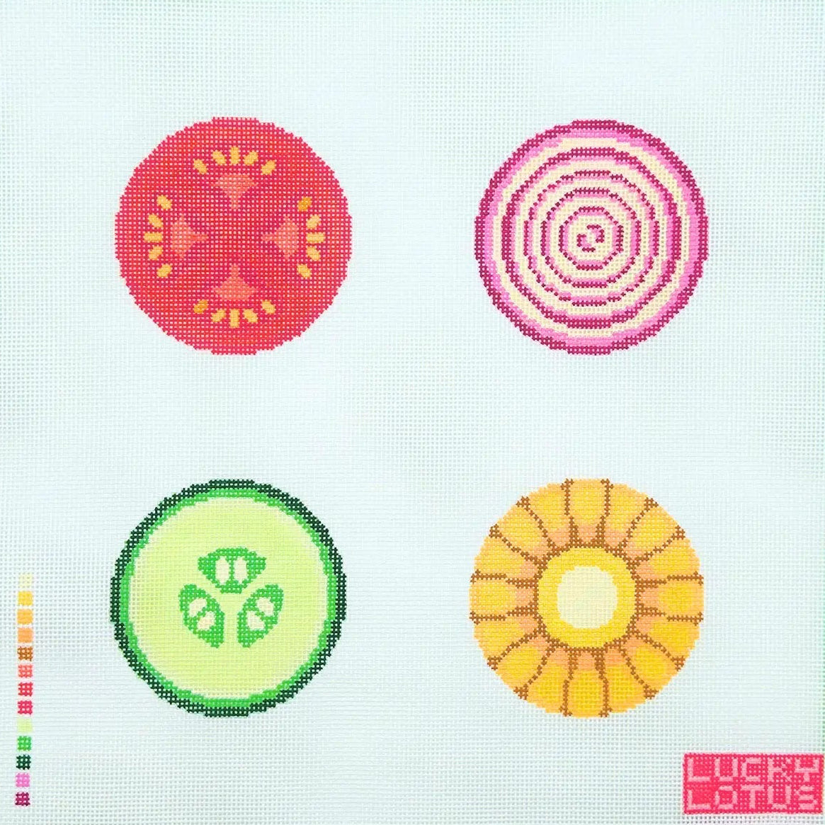 Assorted Veggies Needlepoint Canvas Coaster Set