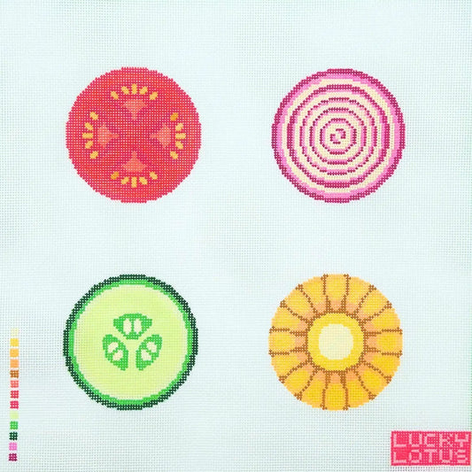 Assorted Veggies Needlepoint Canvas Coaster Set