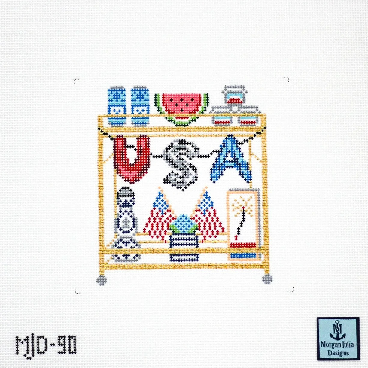 Fourth of July Bar Cart Needlepoint Canvas