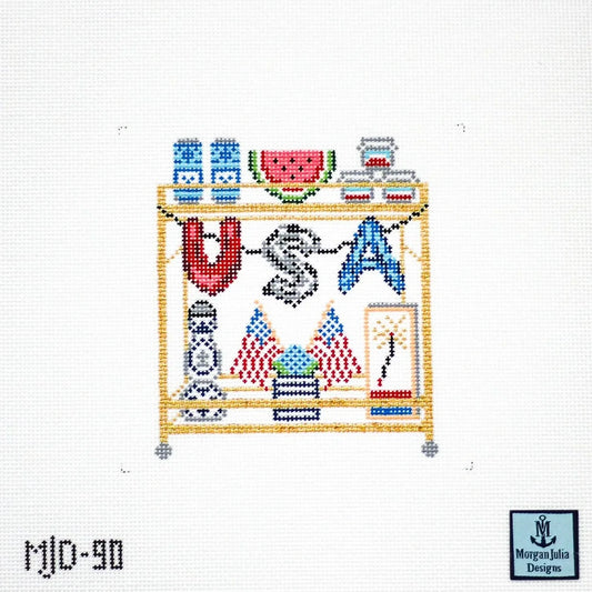 Fourth of July Bar Cart Needlepoint Canvas