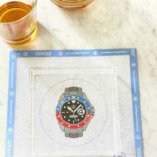 Blue and Red Watch Round Needlepoint Canvas
