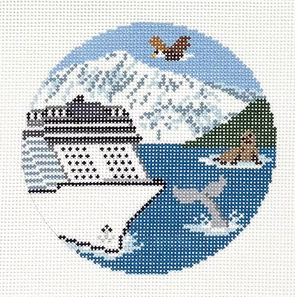 Alaskan Cruise Ship Round Needlepoint Canvas