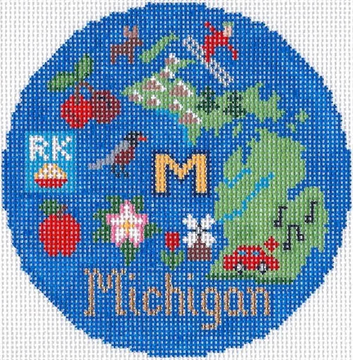 Michigan Icon Round Needlepoint Canvas