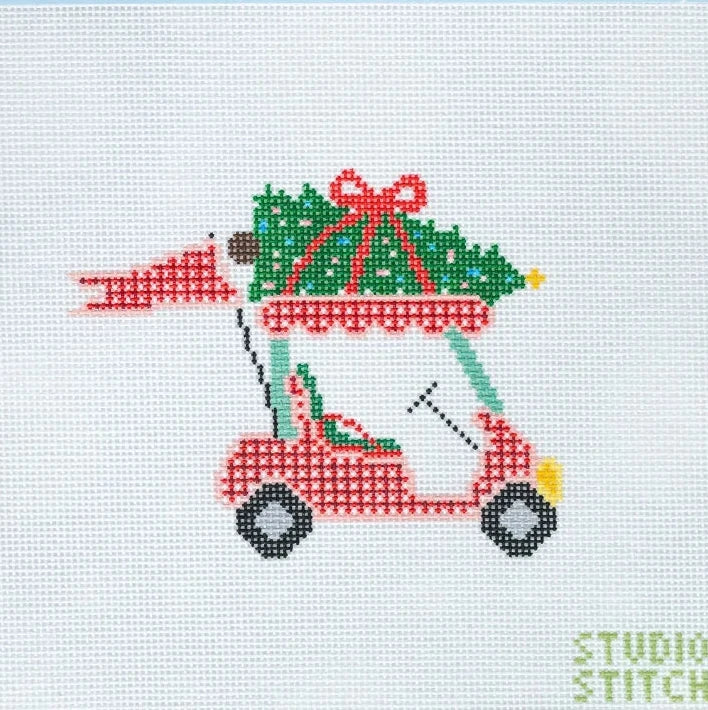 Christmas Golf Cart Needlepoint Canvas