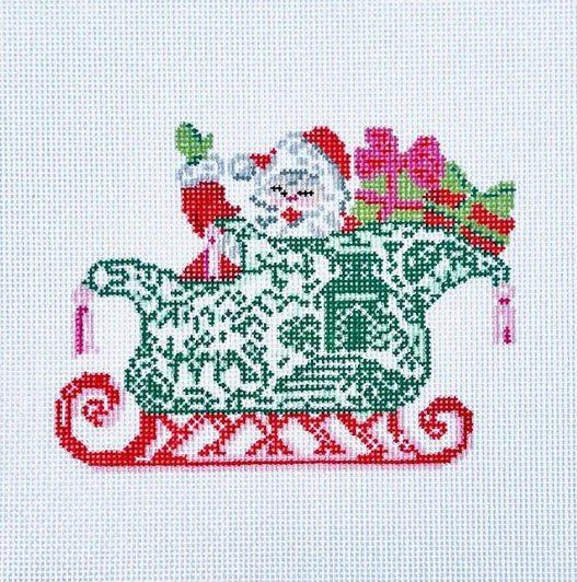 Chinoiserie Sleigh with Santa Needlepoint Canvas