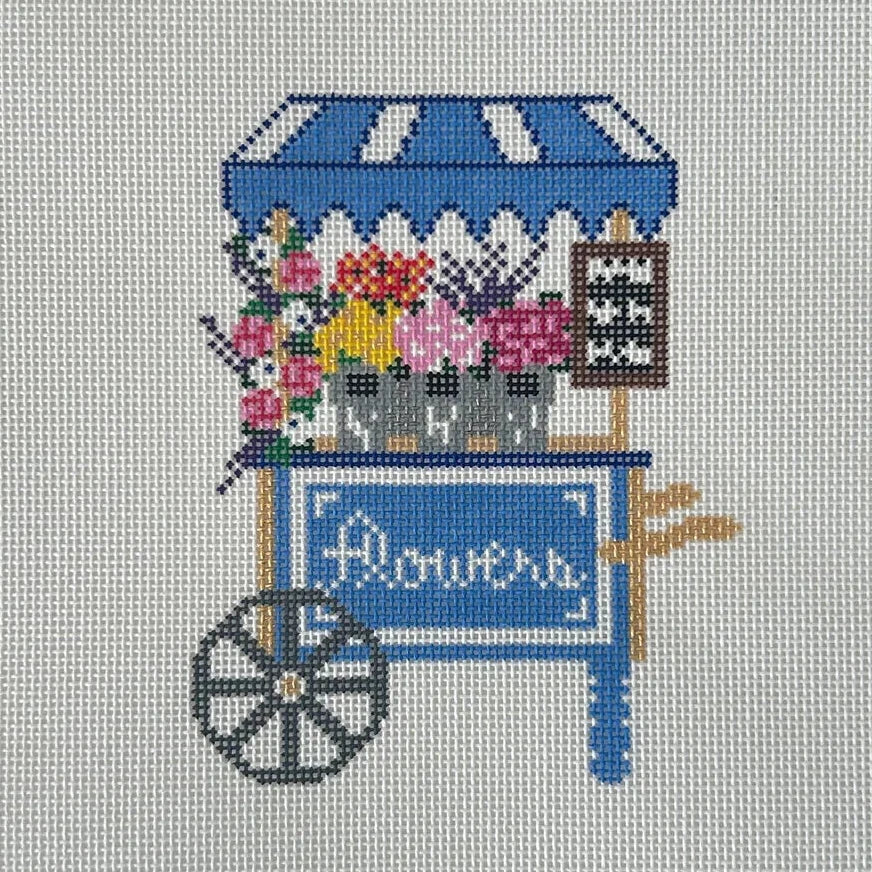 Flower Market Cart Needlepoint Canvas