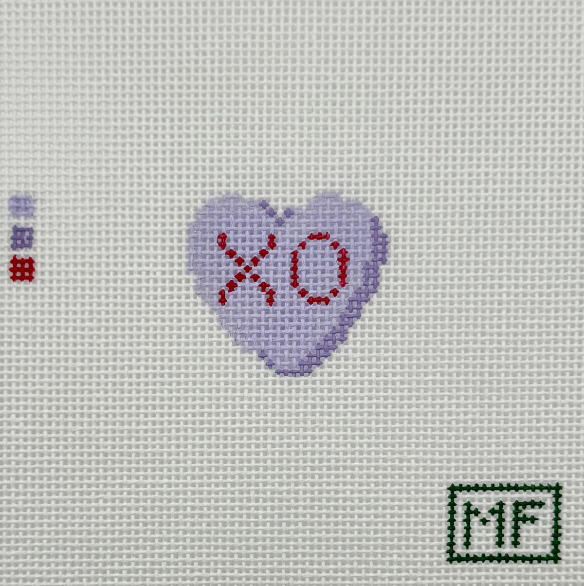 Mini Lavender XO Heart Needlepoint Canvas