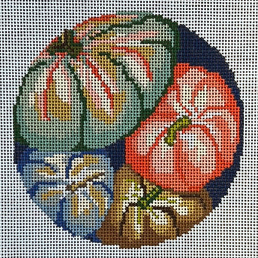 Tumbling Pumpkins Round Needlepoint Canvas
