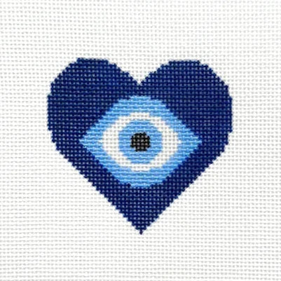 Navy Heart Evil Eye Needlepoint Canvas