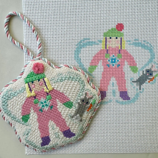 Snow Angel Girl with Bunny Needlepoint Canvas