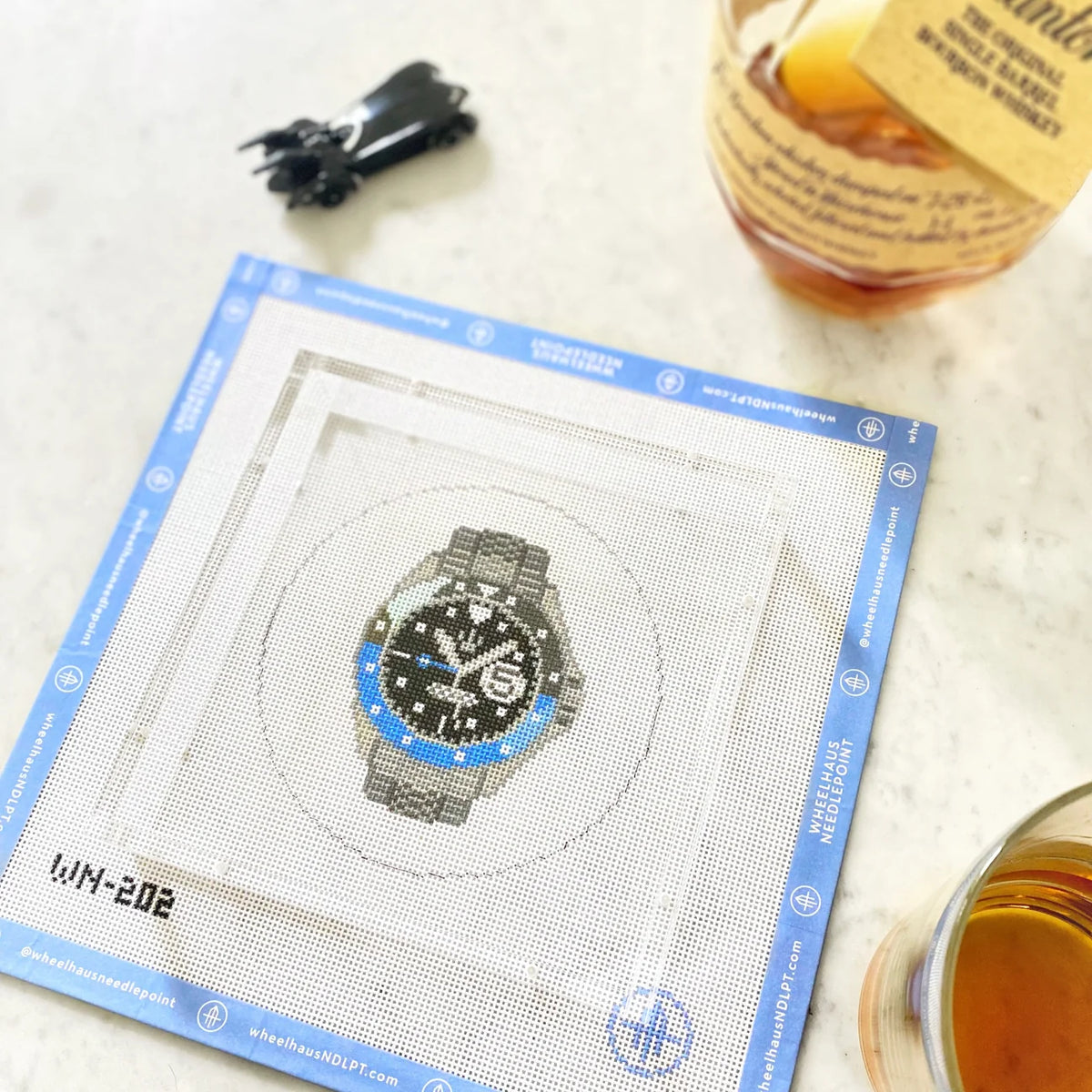Blue and Black Watch Round Needlepoint Canvas