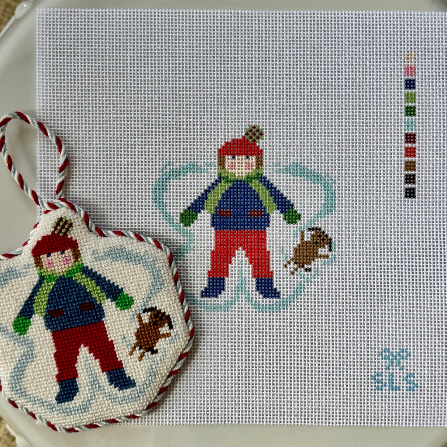 Snow Angel Boy with Dog Needlepoint Canvas