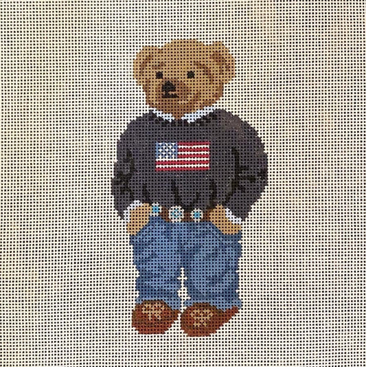 Flag Sweater Bear Needlepoint Canvas