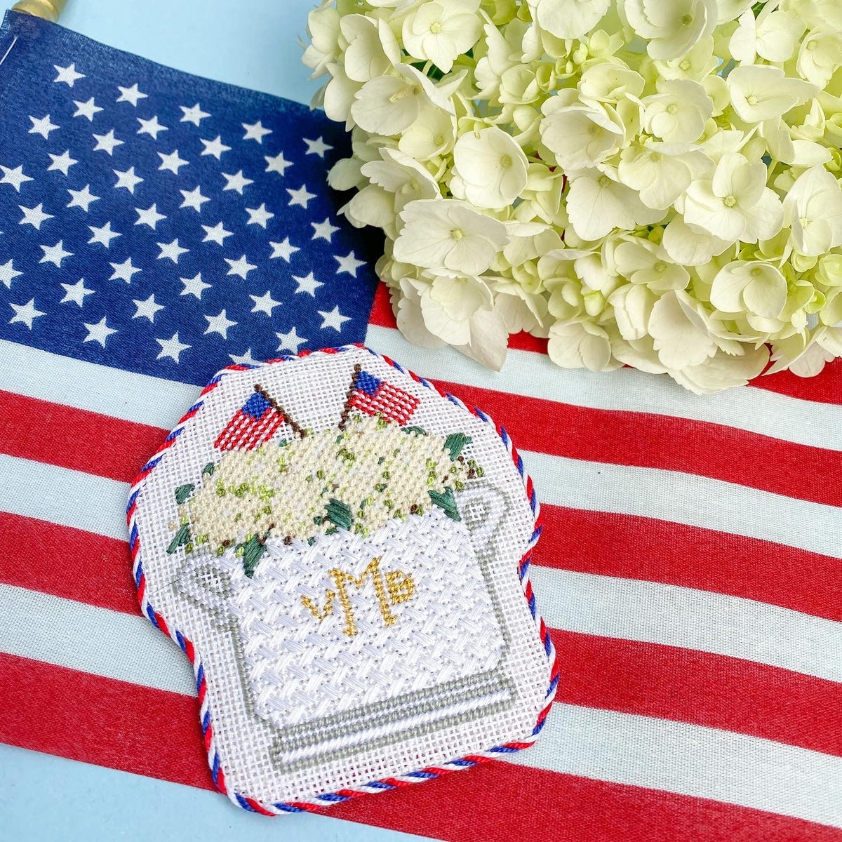 Patriotic Floral Arrangement Needlepoint Canvas & Stitch Guide