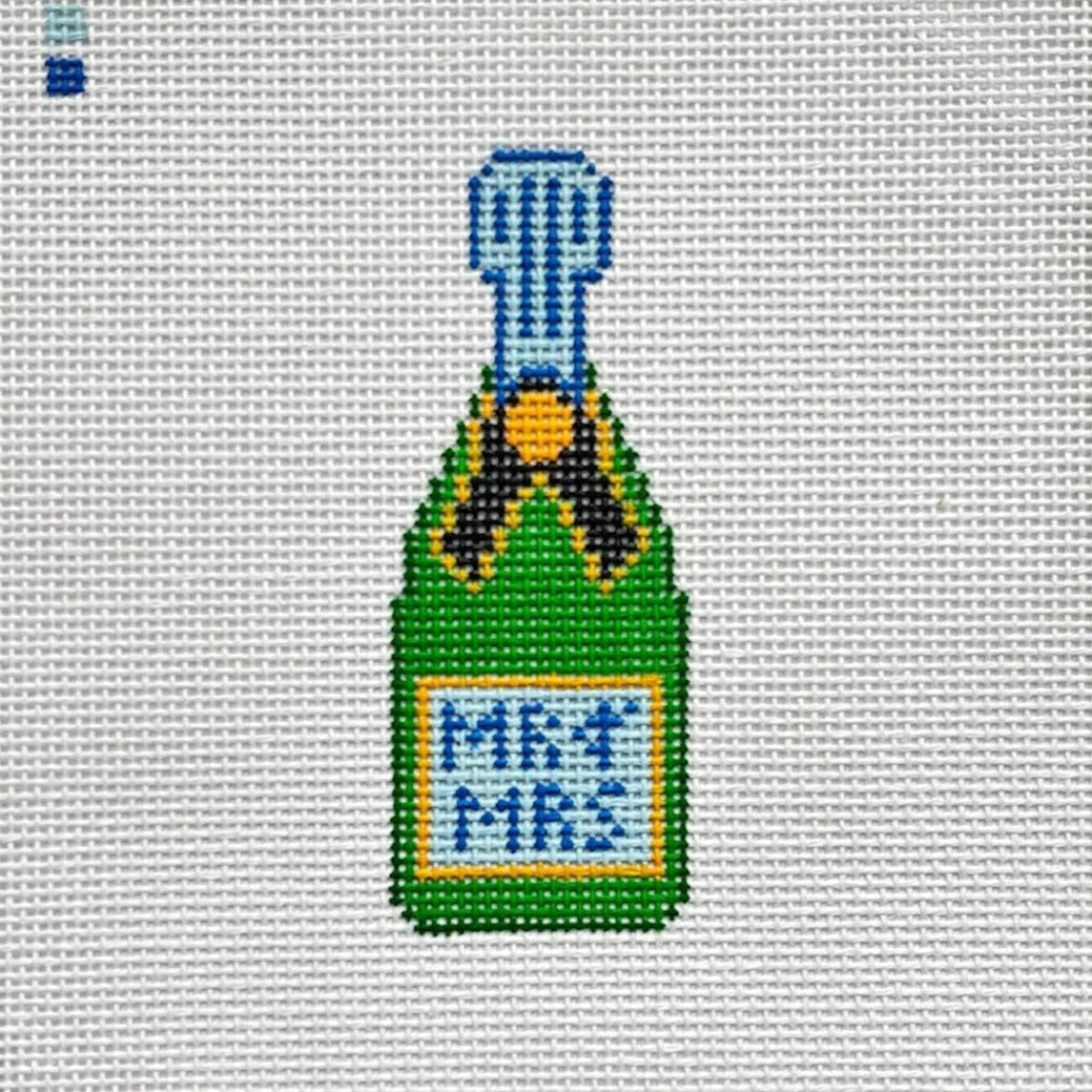 Blue Mini Mr. and Mrs. Mini Champagne Bottle Needlepoint Canvas