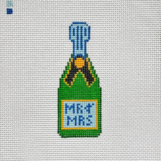 Blue Mini Mr. and Mrs. Mini Champagne Bottle Needlepoint Canvas