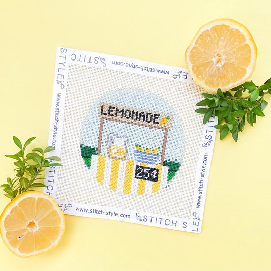 Lemonade Stand Round Needlepoint Canvas & Stitch Guide