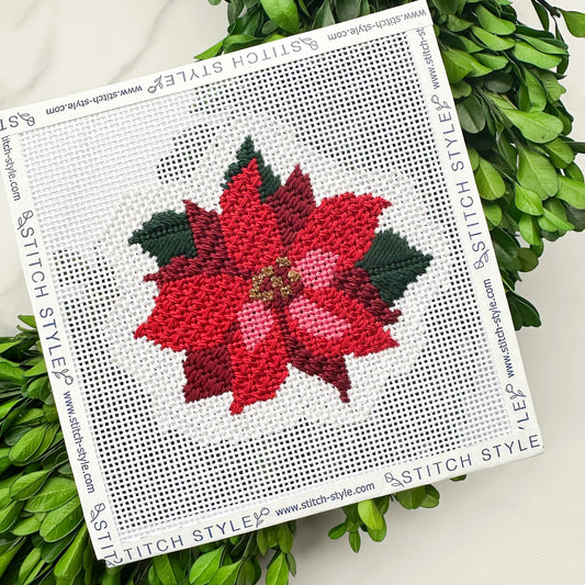 Christmas Poinsettia Needlepoint Canvas & Stitch Guide
