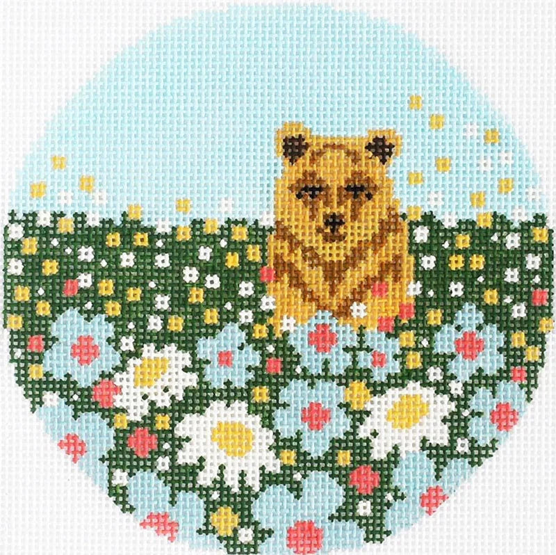 Daisy Bear Round Needlepoint Canvas