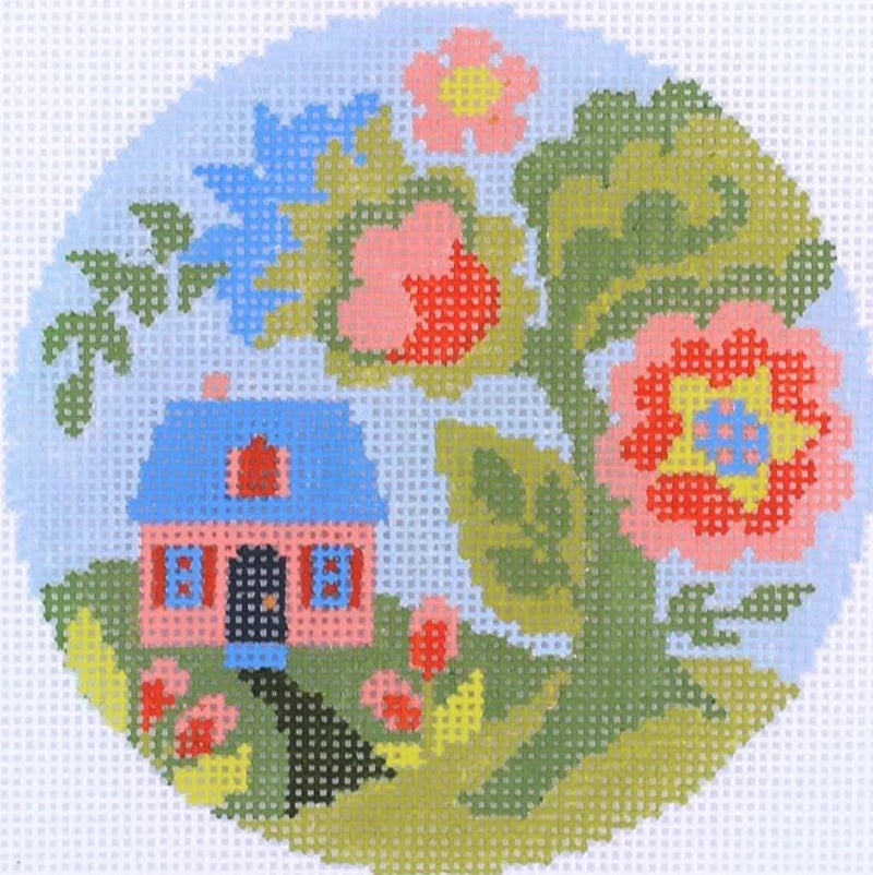 Jacobean Cottage Round Needlepoint Canvas