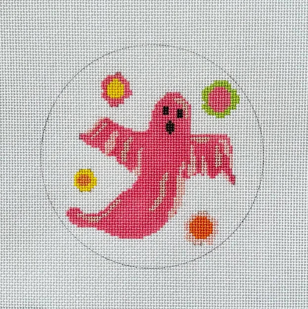 Pink Groovy Ghost Round Needlepoint Canvas