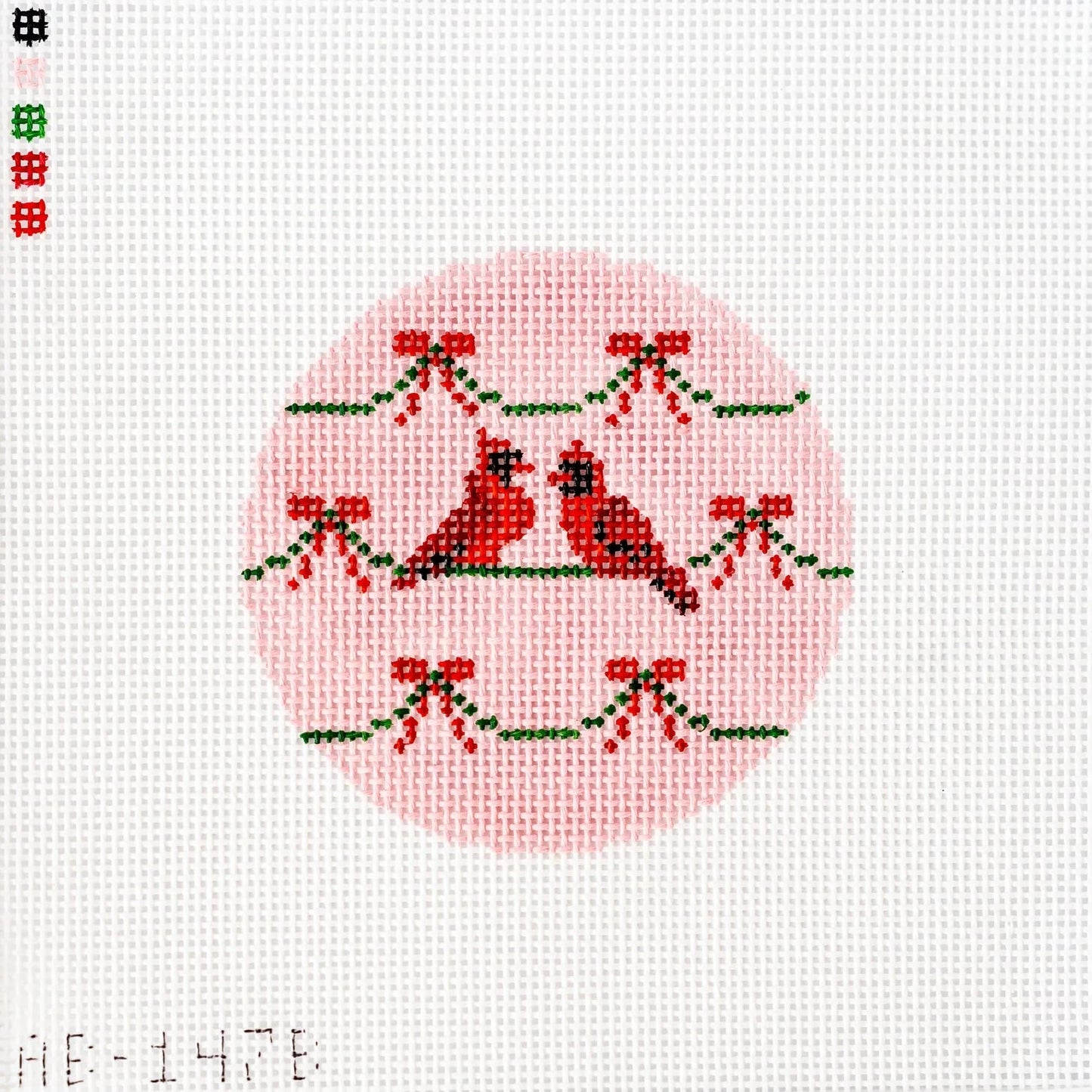 Pink Cardinal Round Needlepoint Canvas
