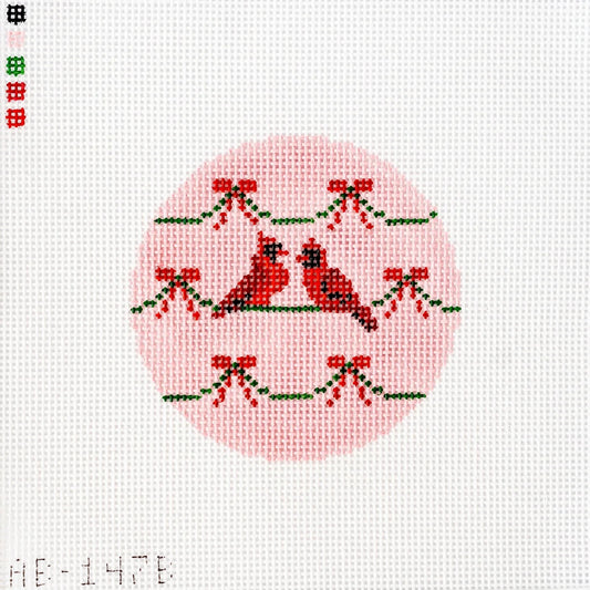 Pink Cardinal Round Needlepoint Canvas