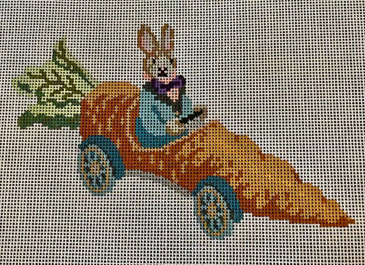 Bunny in Carrot Car Needlepoint Canvas