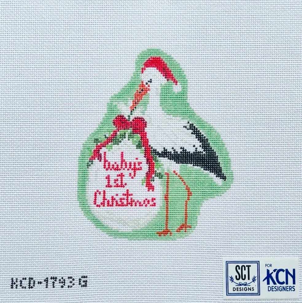 Green Baby's First Christmas Stork Needlepoint Canvas