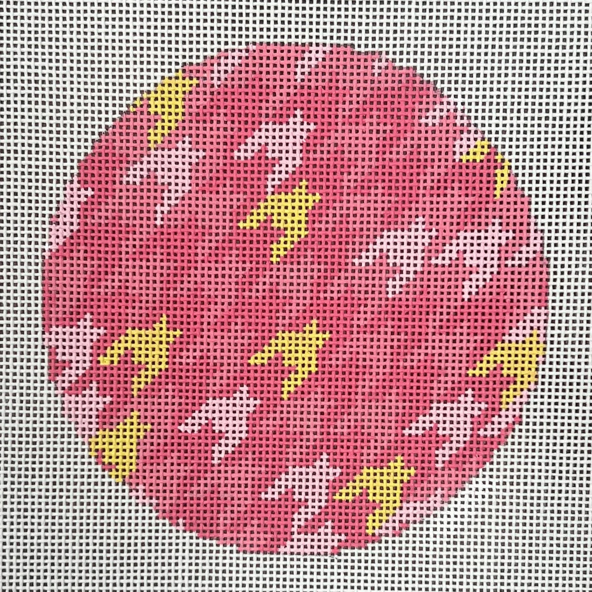 Gold and Pink Houndstooth Round Needlepoint Canvas