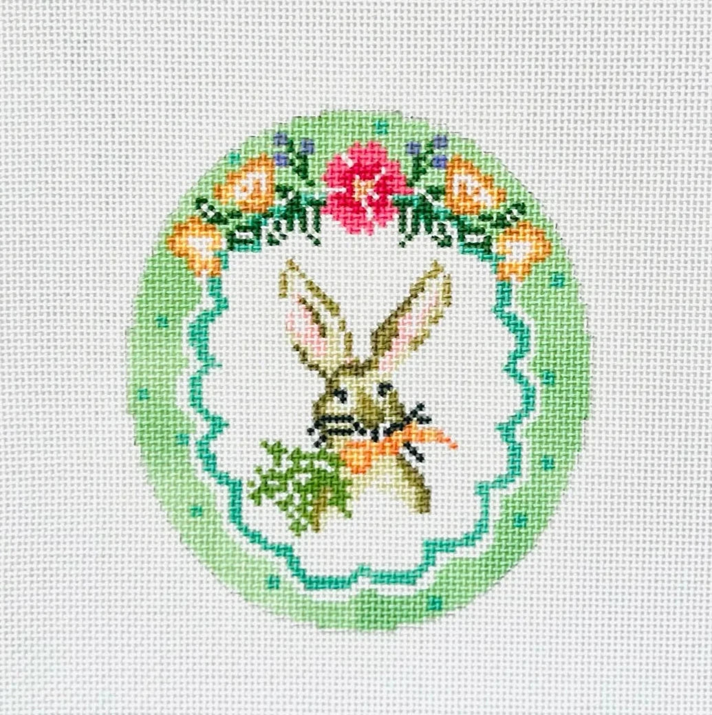 Polka Dot Easter Vignette Bunny Oval Needlepoint Canvas