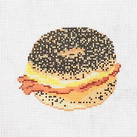 Bacon, Egg, and Cheese on a Poppy Bagel Needlepoint Canvas