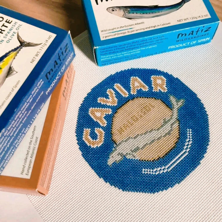 Caviar Tin Round Needlepoint Canvas