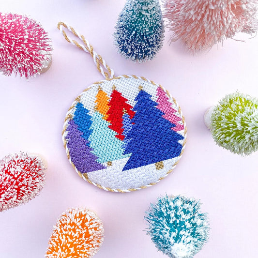 Colorful Forest Round Needlepoint Canvas & Stitch Guide