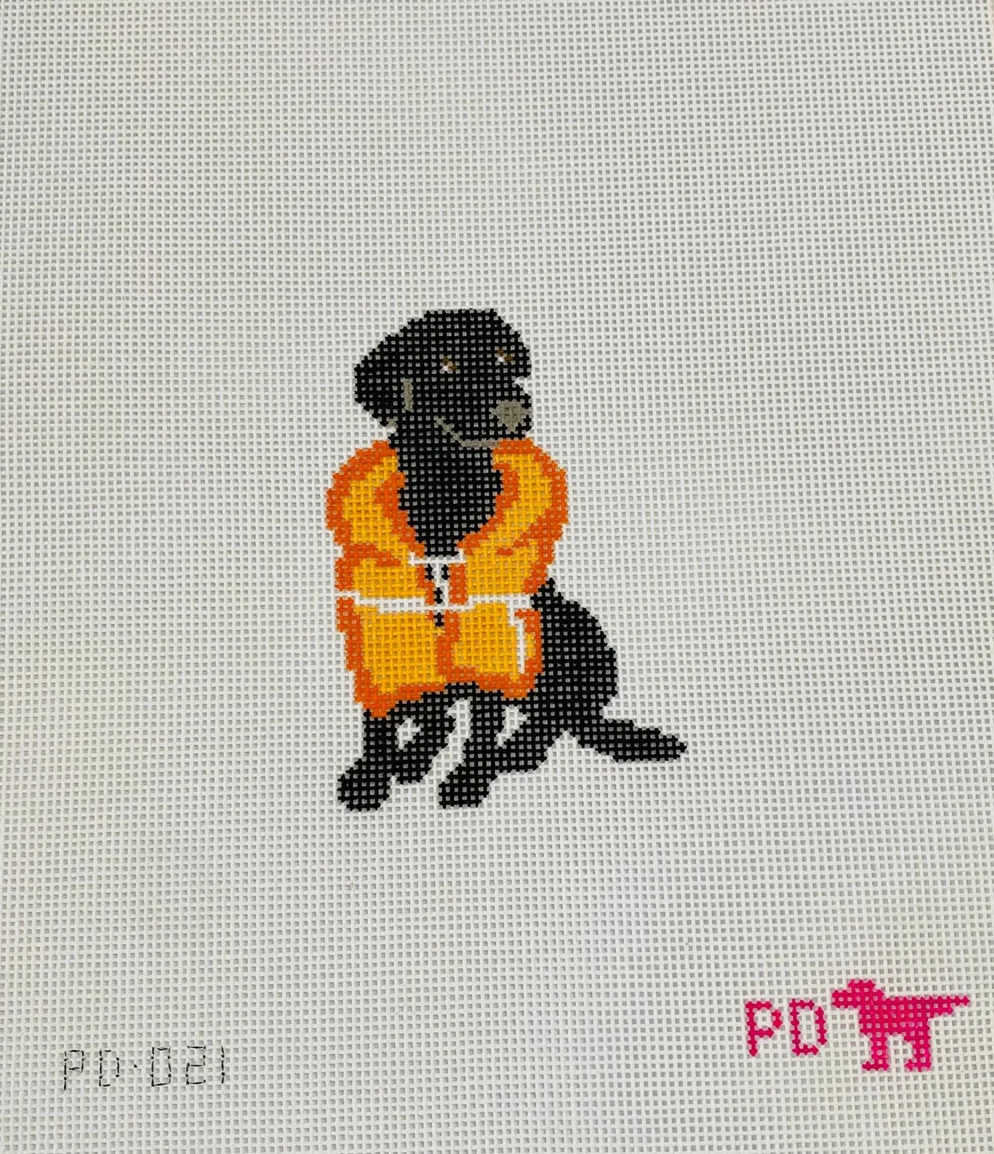 Black Lab in Life Jacket Needlepoint Canvas