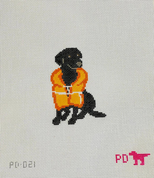 Black Lab in Life Jacket Needlepoint Canvas