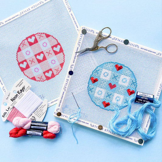 Valentine's Gingham Round Needlepoint Canvas & Stitch Guide