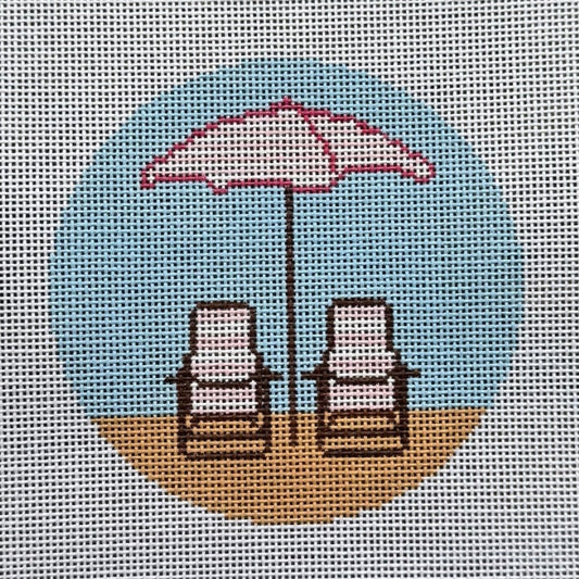 Pink Striped Beach Chairs Round Needlepoint Canvas