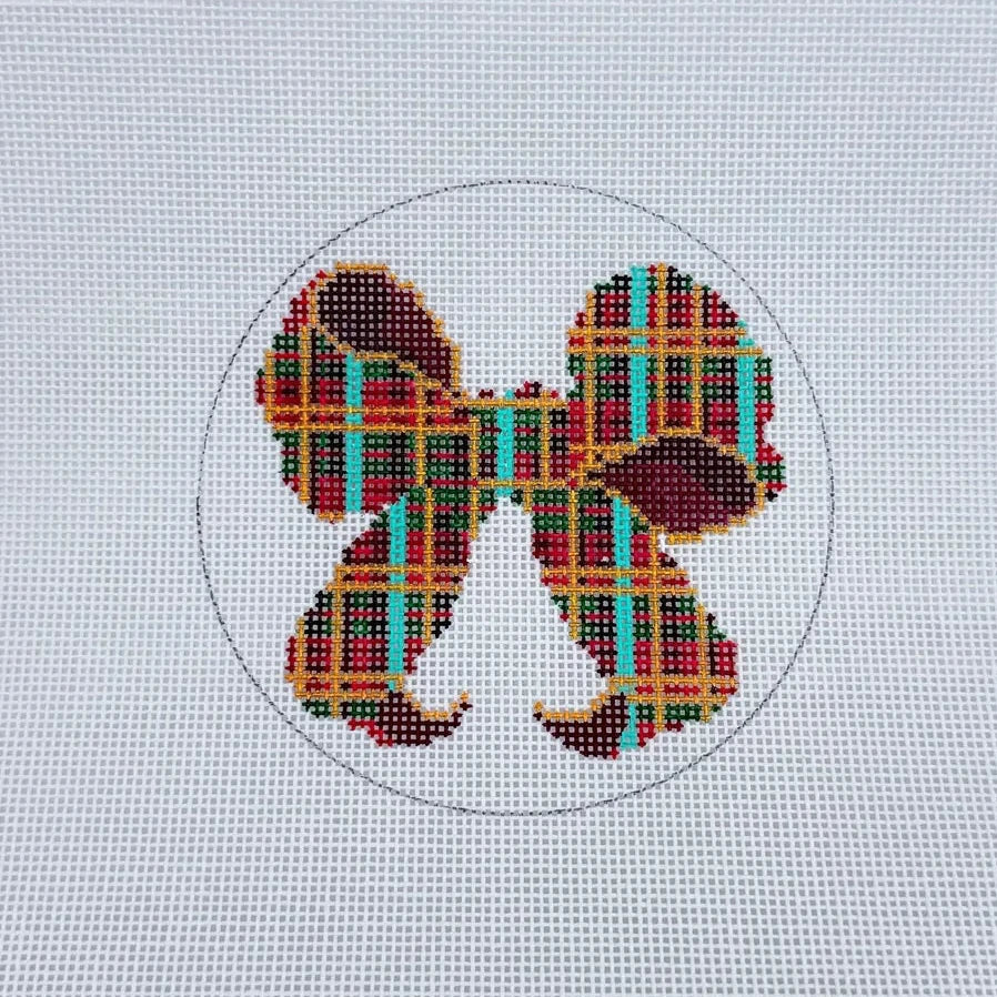Small Bow Round - Plaid Needlepoint Canvas