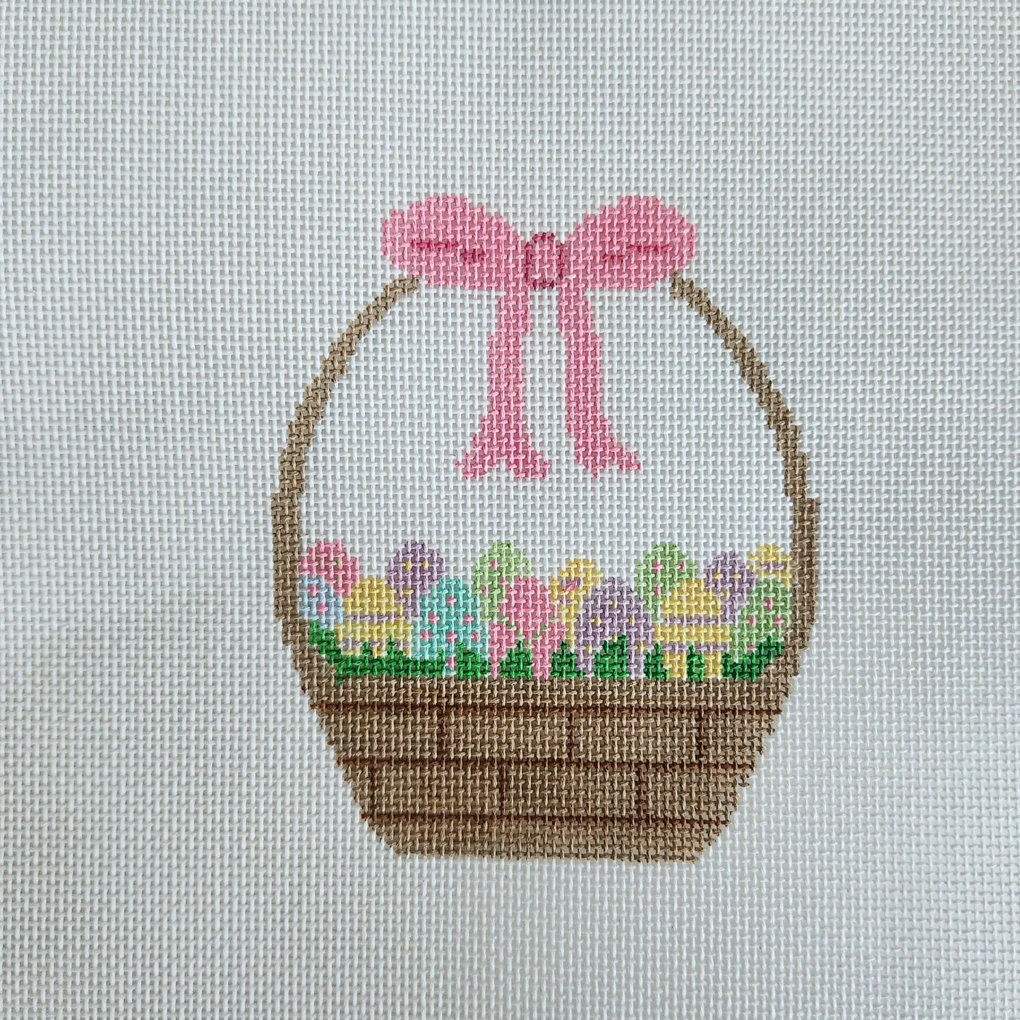 Easter Basket with Pink Bow Needlepoint Canvas