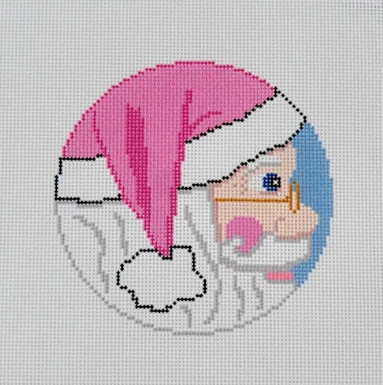 Pink Santa Round Needlepoint Canvas