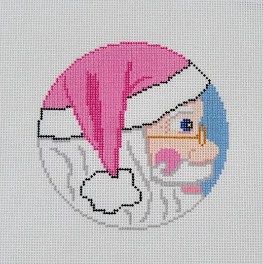 Pink Santa Round Needlepoint Canvas