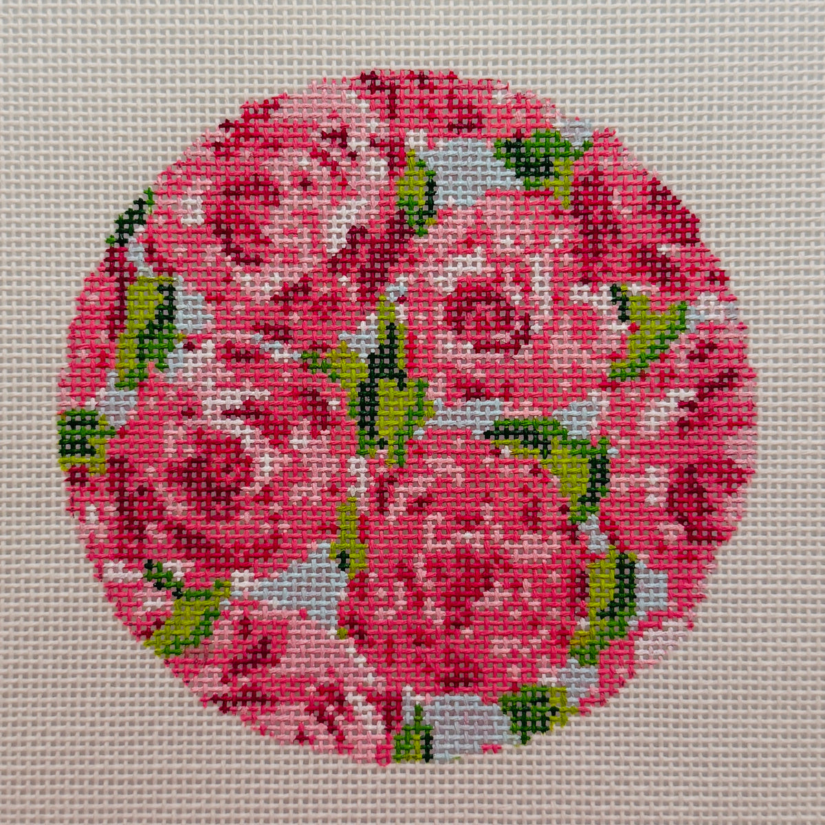 Roses on Teal Round Needlepoint Canvas